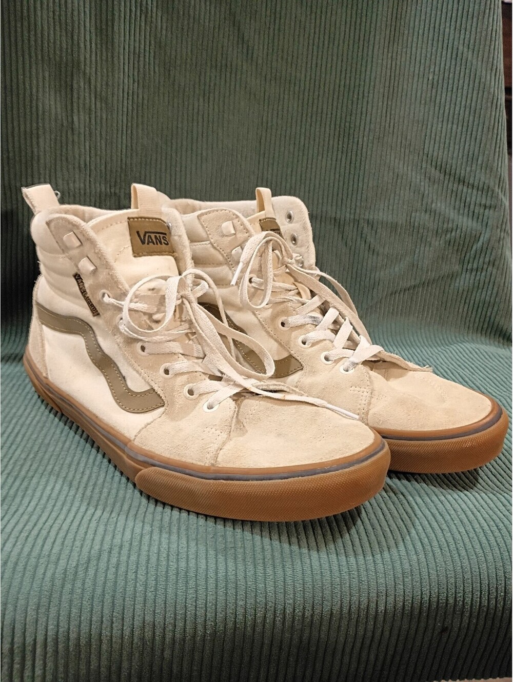 Vans Sk8-Hi Reissue White Suede and Canvas High-Top Sneakers w/ Gum Sole,size-12